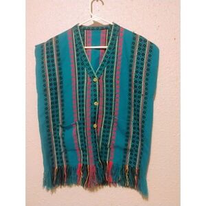 Vintage Southwestern Aztec Tribal Colorfl Sweater Top Sleeveless Pockets Large
